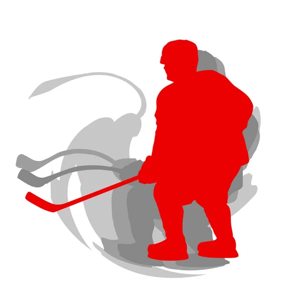 Concept joueur de hockey en mouvement en rouge isolé sur vecteur blanc — Image vectorielle
