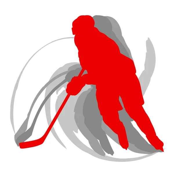 Giocatore di hockey in movimento concetto in rosso isolato su vettore bianco — Vettoriale Stock