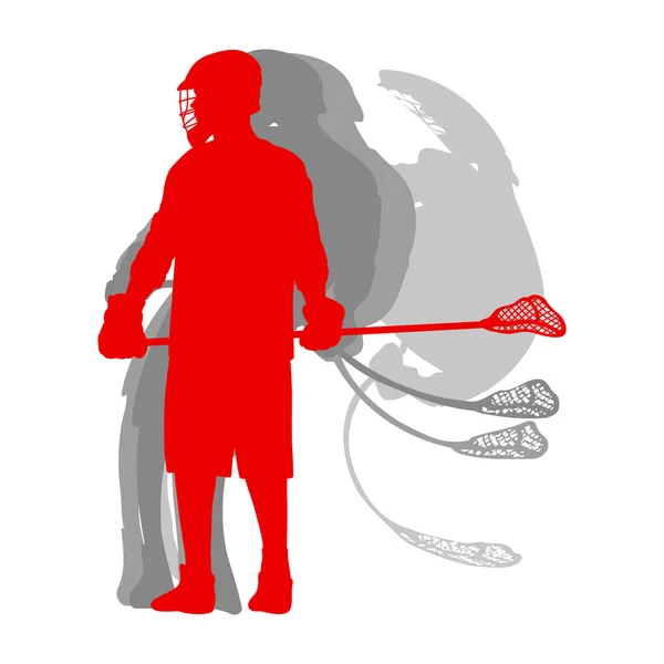 Lacrosse sport silhouette giocatore in rosso concetto isolato su whit — Vettoriale Stock