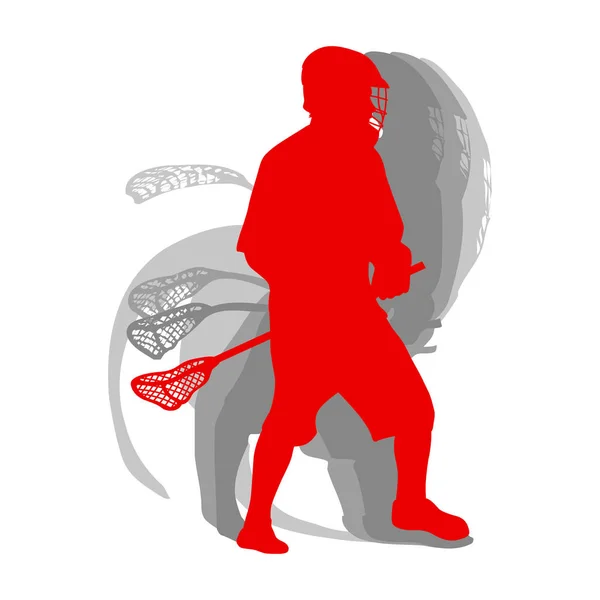 Jogador de silhueta esporte de lacrosse em conceito vermelho isolado no whit — Vetor de Stock