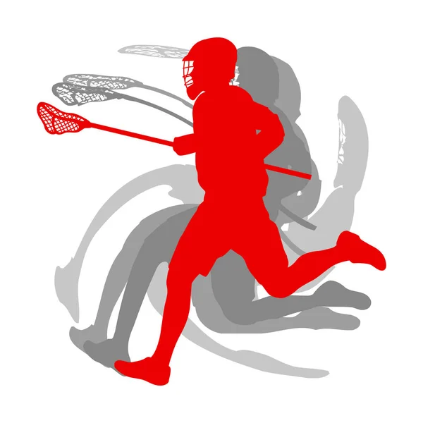 Lacrosse sport silhouette player in red concept isolated on whit — Stock Vector