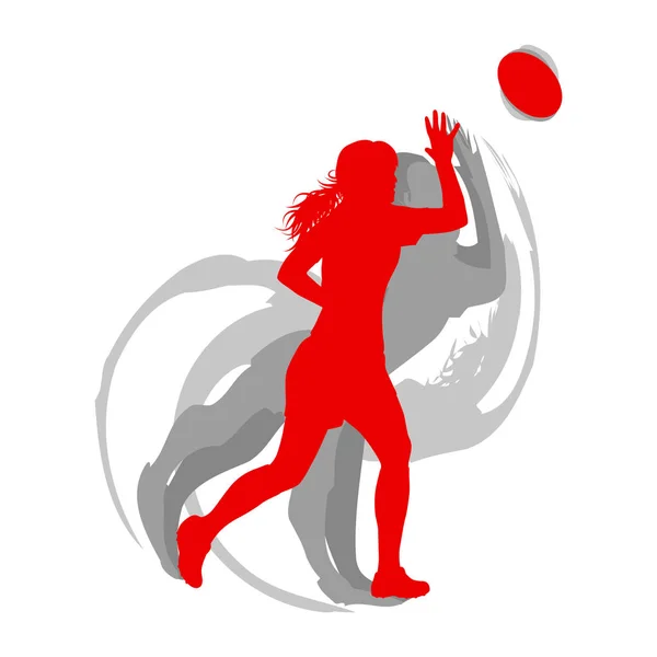 Rugby jogador mulher em vermelho isolado no fundo vetor branco fa — Vetor de Stock