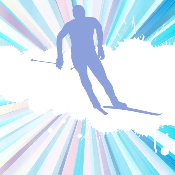 Skiing man vector abstract burst background poster — Stock Vector