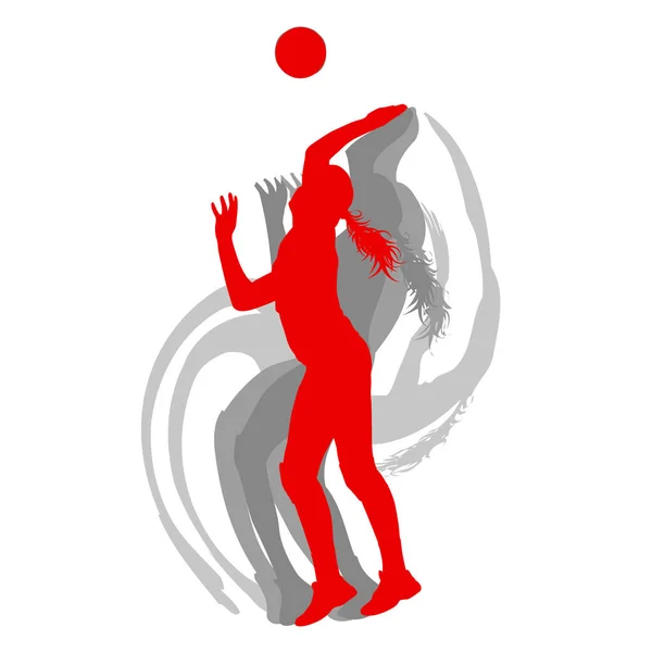 Voleibol jugador mujer en color rojo vector fondo rápido moti — Archivo Imágenes Vectoriales