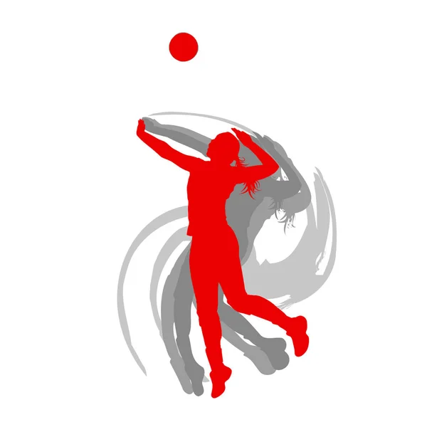 Volleyballerin Frau in rotem Farbvektor Hintergrund schnell moti — Stockvektor
