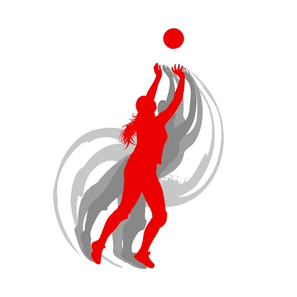 Γυναίκα παίκτης βόλεϊ σε κόκκινο χρώμα διάνυσμα φόντο γρήγορη moti — Διανυσματικό Αρχείο