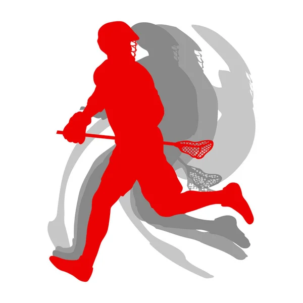 Lacrosse jugador de silueta deportiva en concepto rojo aislado en whit Vector De Stock