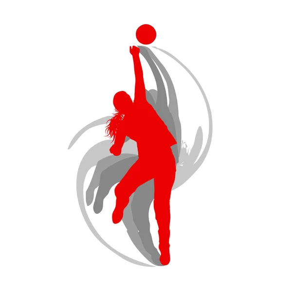 Γυναίκα παίκτης βόλεϊ σε κόκκινο χρώμα διάνυσμα φόντο γρήγορη moti Εικονογράφηση Αρχείου