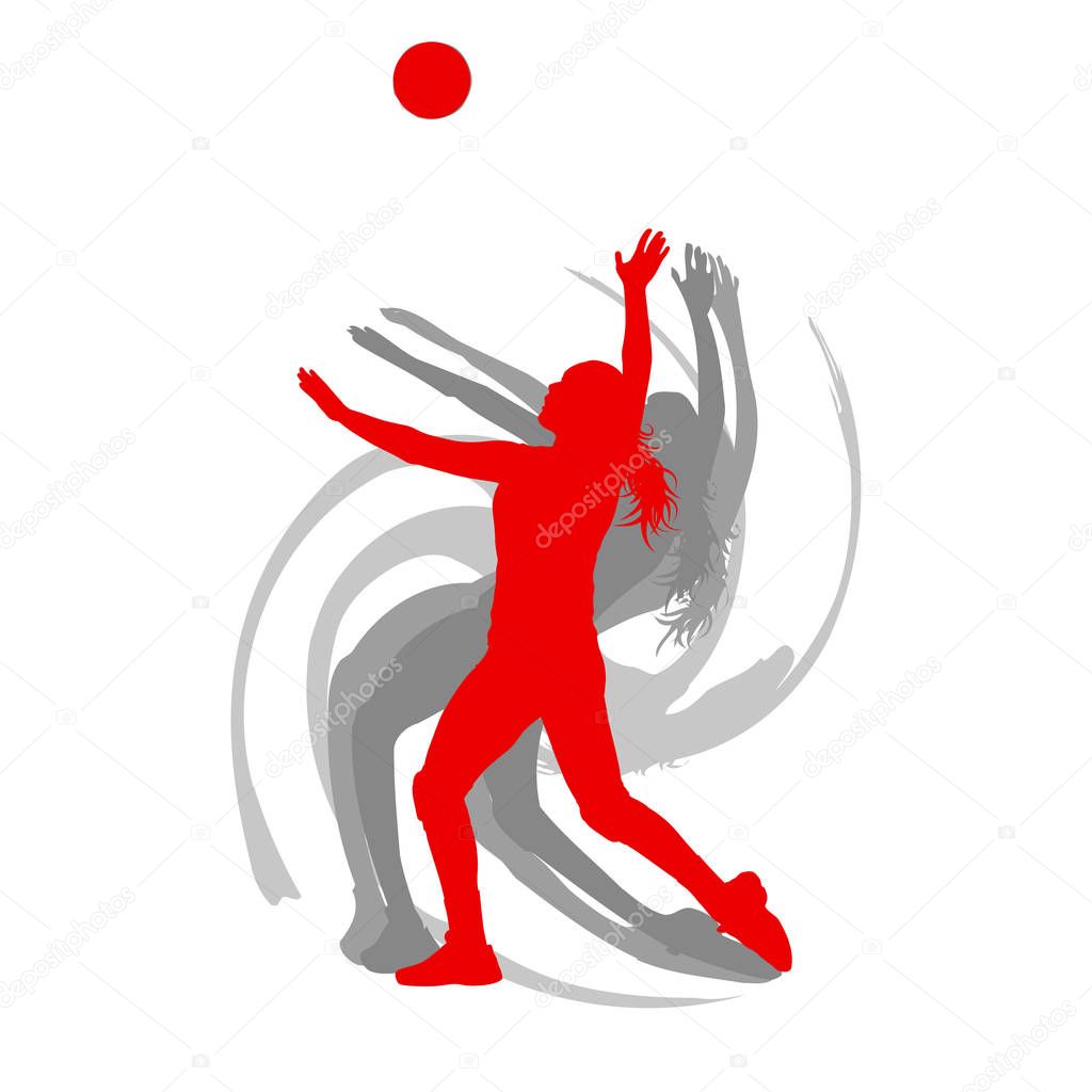 Volleyball player woman in red color vector background fast moti