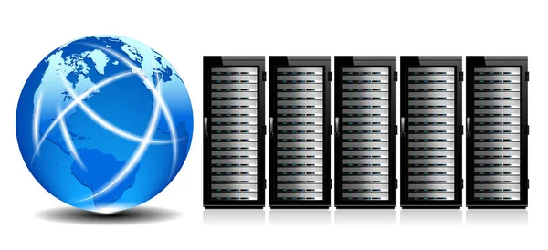 Server di rete con globo — Vettoriale Stock