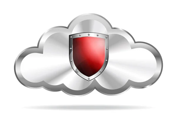 Ícone de escudo vermelho nuvem computação em nuvem — Vetor de Stock