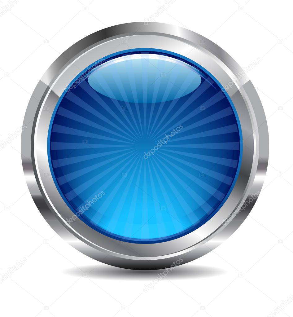 Blue Shiny Button Icon, Vector Design