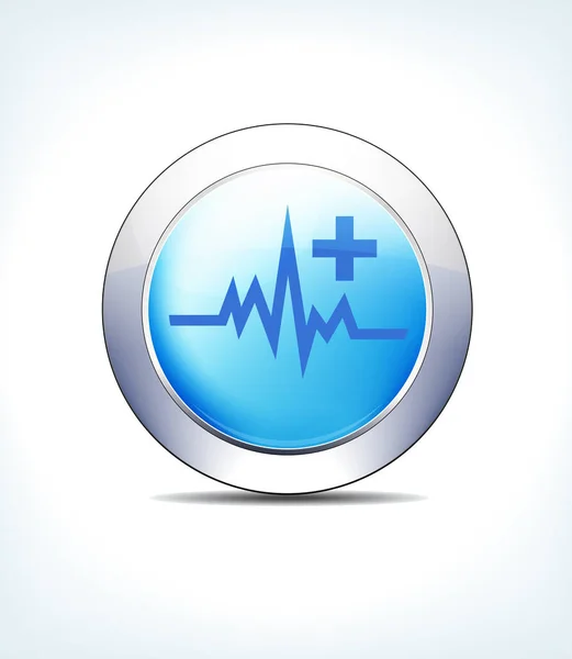 Синій значок кнопки серцебиття з плюс символ охорони здоров'я & Фарма — стоковий вектор