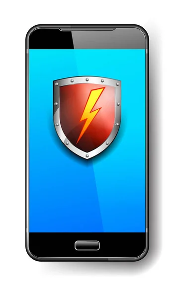 Phone Protection Red Shield with Lightning Bolt Safeguard Icon, — Stock Vector