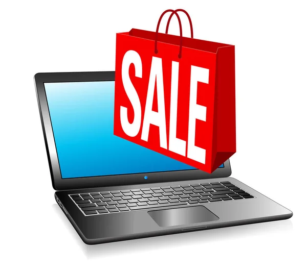 Sprzedaż online witryny, Web sprzedaż transparent torba na zakupy — Wektor stockowy