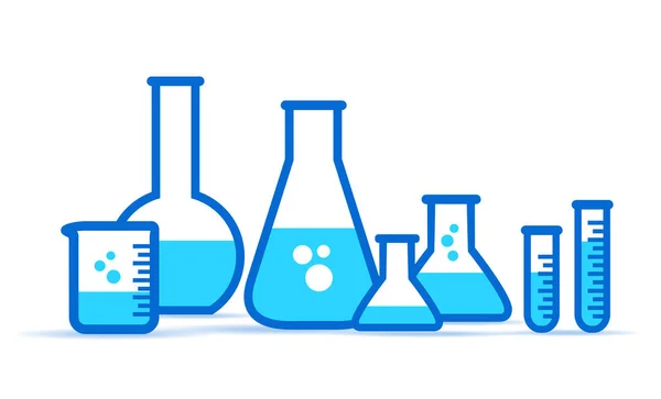 Laborgläser, Laborgeräte-Ikone. Chemikalienbehälter setzen — Stockvektor