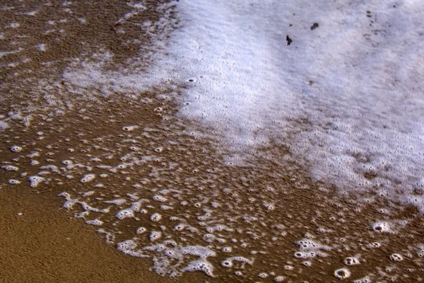 Dalganın Köpüğünden Geriye Kalan Islak Kumda — Stok fotoğraf