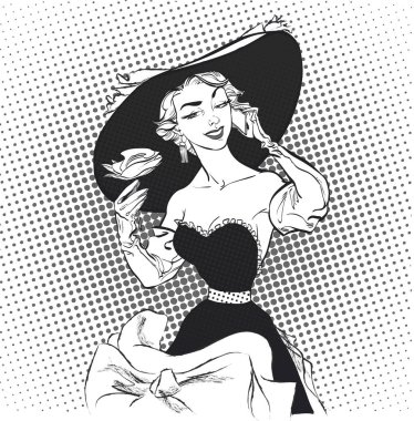 Büyük şapka ile model poz güzel retro