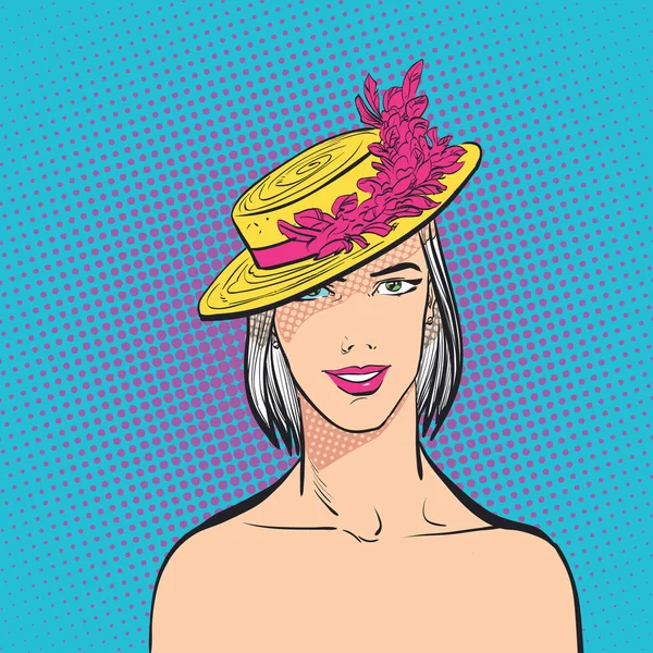 Een vrouw in een hoed pillendoos — Stockvector