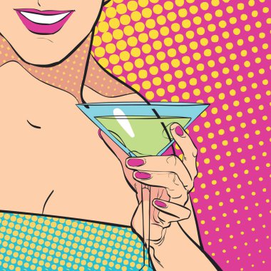 Güzel genç kadın içki martini