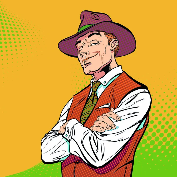 Feliz cowboy. Personagem de desenhos animados. Oeste selvagem.. Meio-tom de fundo . — Vetor de Stock