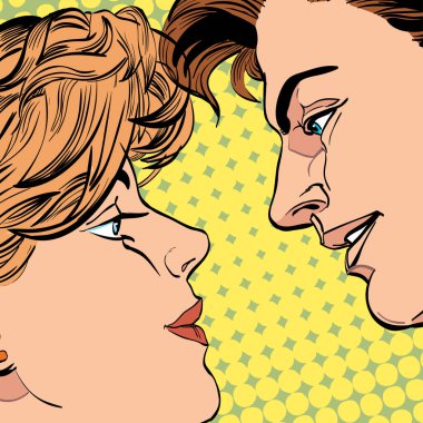 Aşık çift öpüşme, romantik öpücük. Romantik Sevgililer günü illüstrasyon. Sevgililer günün kutlu olsun. Reklam ve promosyon kavramı fikri. Noktalı resim arka plan. Pop art retro tarzı illüstrasyon.