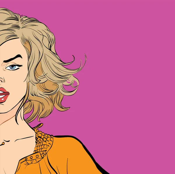 Een mooie sexy vrouwen kijken uitliet. Mooie jonge vrouwen. Glamour blonde meisje. Leuke vrouw iets te denken. — Stockvector