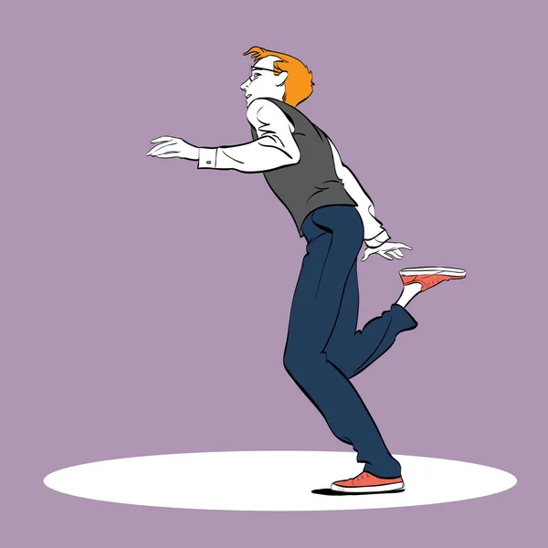 Człowiek, taniec Charleston. Ilustracja w stylu retro pop-artu. — Wektor stockowy