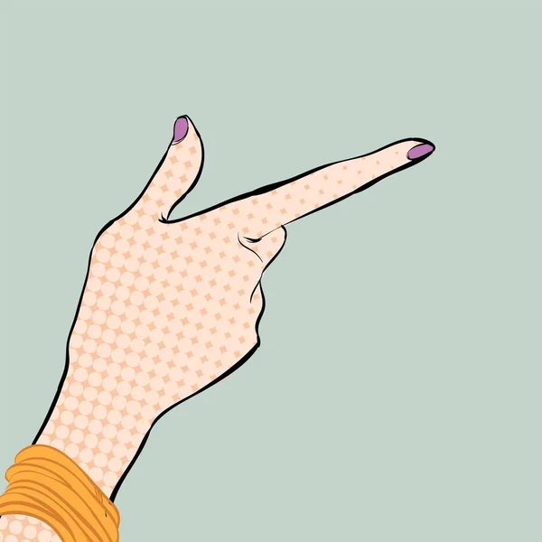 En flickor hand med pekfingret. En kvinna som pekar ett finger. En kvinna som förklarar något. Att ge råd. — Stock vektor