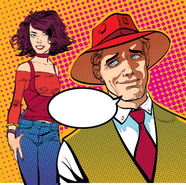 Komik adam. Çizgi film karakteri. Vahşi Batı... Noktalı resim arka plan.