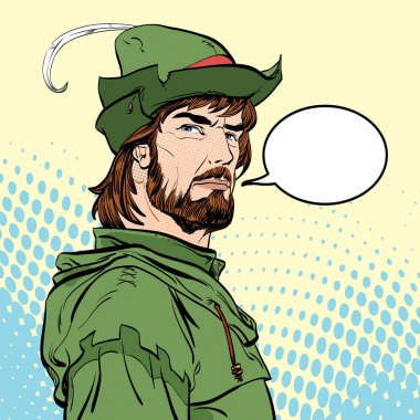 Robin Hood. Zayıf savunucusu. Orta Çağ efsaneleri. Orta Çağ efsaneleri kahramanları. Noktalı resim arka plan.
