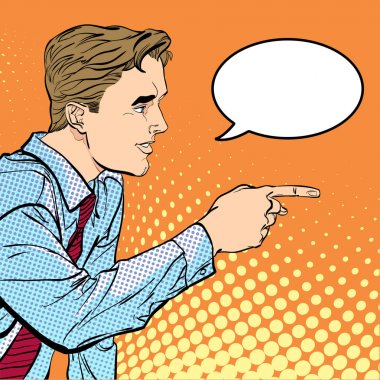 A man pointing a finger. A man explaining something. Speaking man. The man at the podium speaks. Handsome young businessman giving advice. clipart