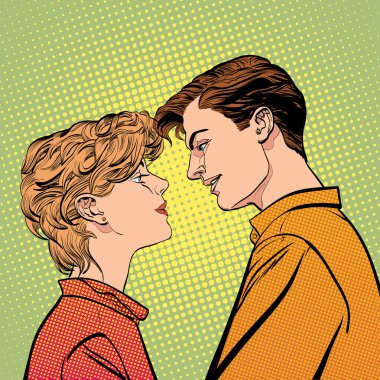 Aşık çift öpüşme, romantik öpücük. Romantik Sevgililer günü illüstrasyon. Sevgililer günün kutlu olsun. Reklam ve promosyon kavramı fikrine.