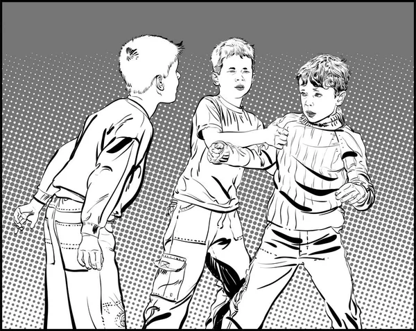 Ragazzi Hooligan. Teen Boys in Fist Fight. Combattenti ragazzi . — Vettoriale Stock