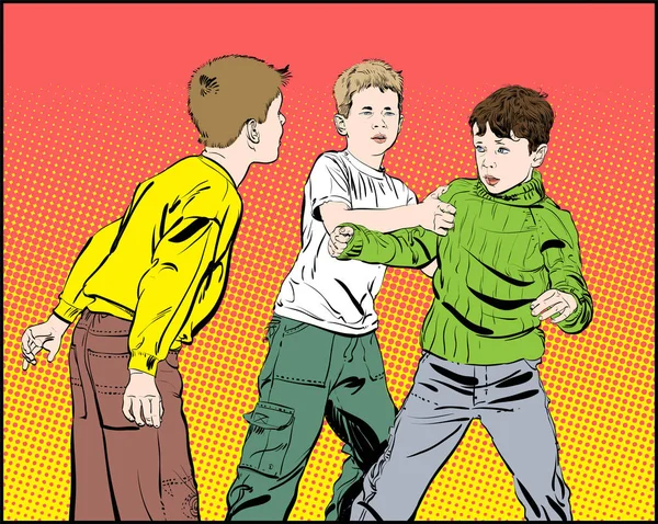 Huligan pojkar. Teen pojkar i knytnäve slagsmål. Kampen mot pojkar. — Stock vektor