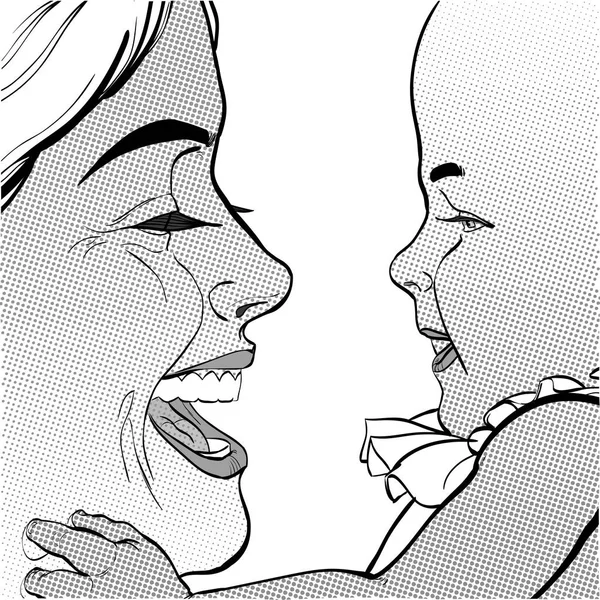 Mamma e bambino. Giovane madre con bambino. Madre felice con bambino. Illustrazione brillante colorata di una madre che gioca con il suo bambino. Felice festa della mamma . — Vettoriale Stock