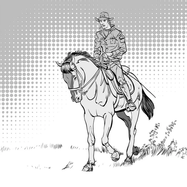 馬に乗ってカウボーイ。馬術。馬に乗ってビンテージ ベクトル ポスターのカウボーイ。野生の西の世界. — ストックベクタ