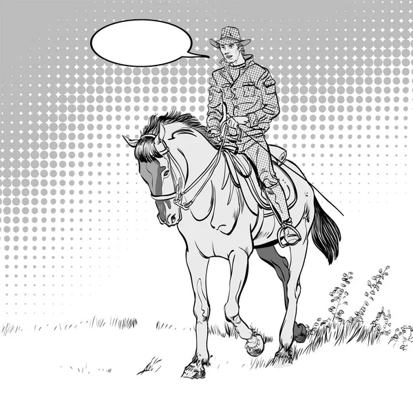 Vaquero a caballo. La equitación. Cowboy en caballo paseo cartel vector vintage. El mundo del salvaje oeste . — Vector de stock
