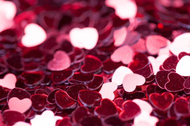 Kırmızı ışıltı kalp arka plan. parlak ve neşeli. St. Valentine's tebrik kavramı. Makro fotoğraf