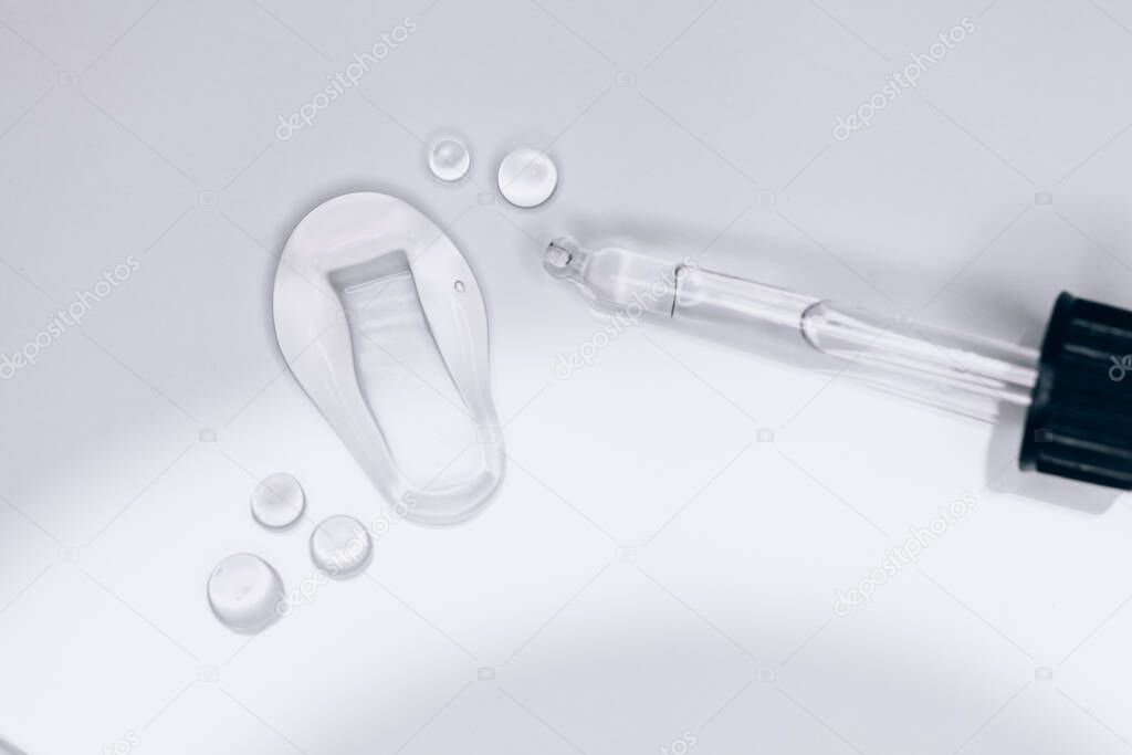 hyaluronic acid on white background. Top view, flat lay