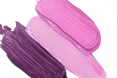 Pembe göz farı vuruşu beyaz arka planda izole edilmiş. Üst manzara, düz uzanma.
