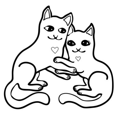Cats aşk siyah beyaz vektör çizim 