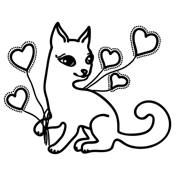 Illustrazione vettoriale del gatto di San Valentino con cuori — Vettoriale Stock
