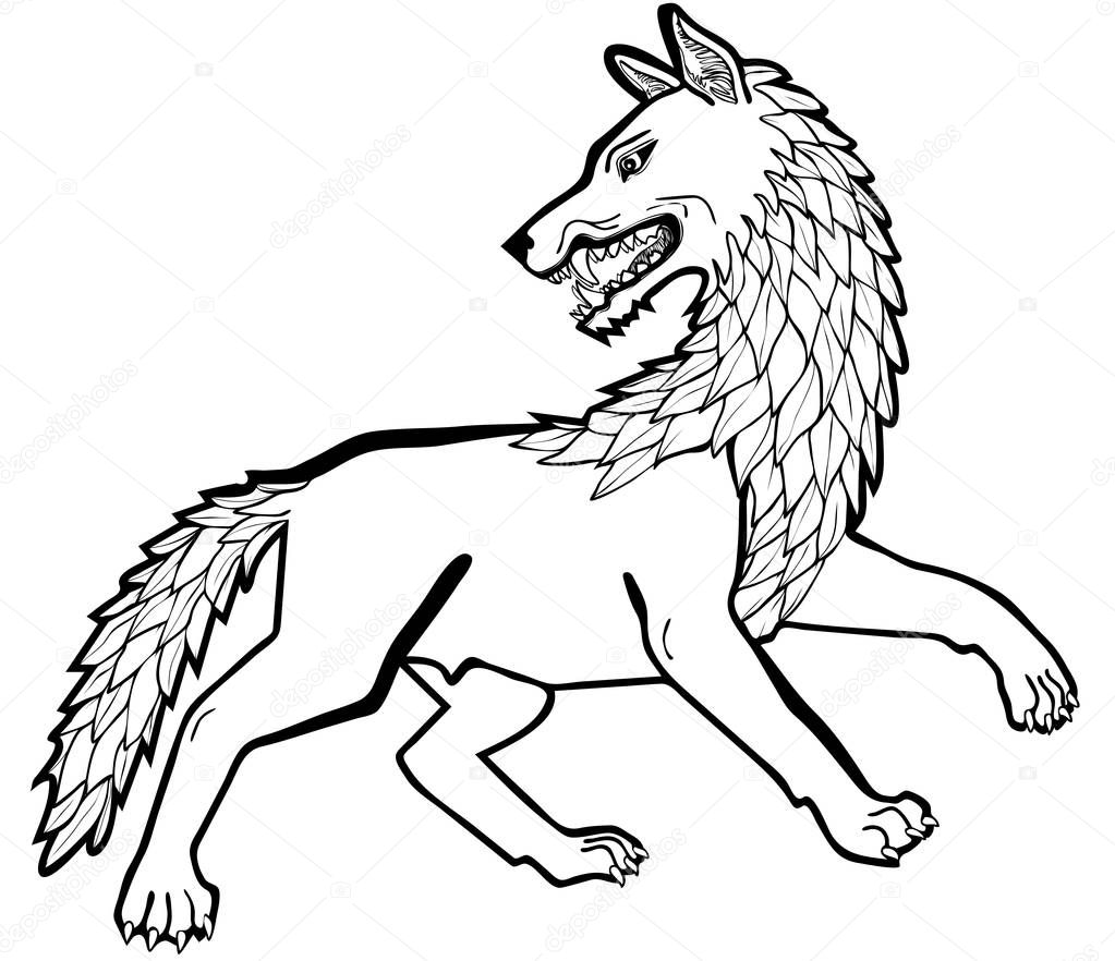 Vector illustration of dire wolf black and white