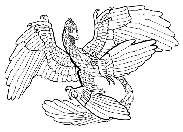 Illustration vectorielle du microrapteur oiseau préhistorique noir et blanc — Image vectorielle