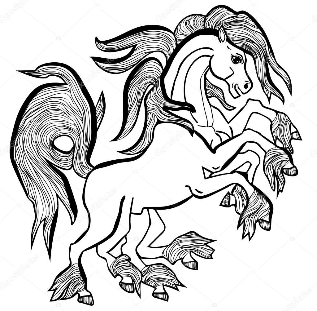 Vector illustration of Odin horse Sleipnir black and white 