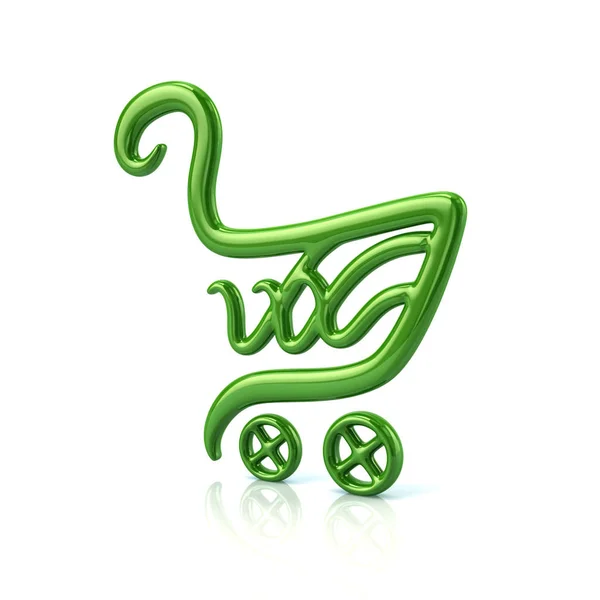3d illustration of green shopping cart on white background — Stock Photo, Image