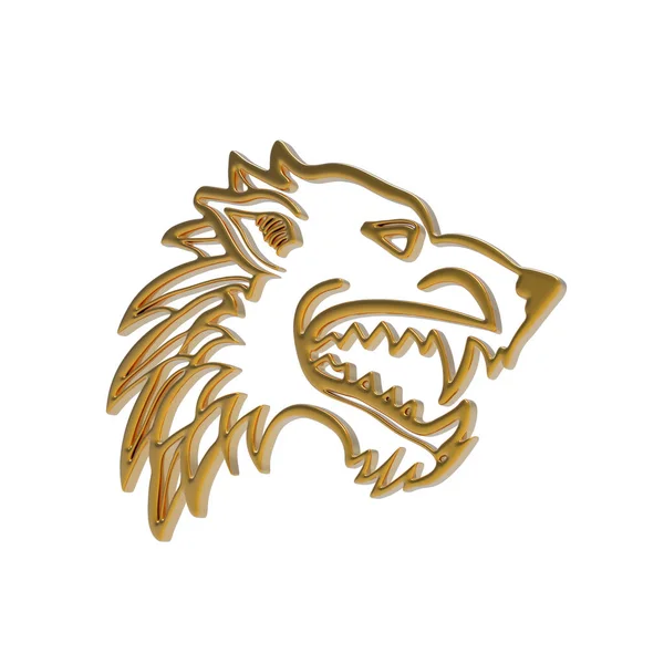 3D illustratie van gouden dire wolf hoofd op witte achtergrond — Stockfoto