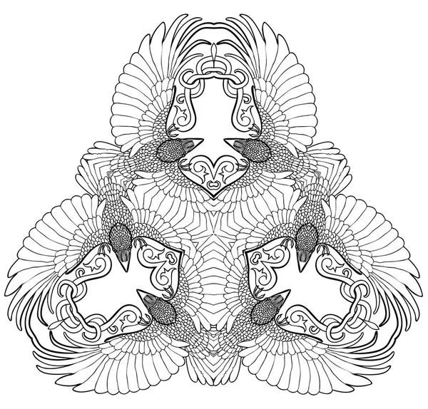 六つのベクトル イラスト レイヴンズ幻想三角飾り黒と白 — ストックベクタ