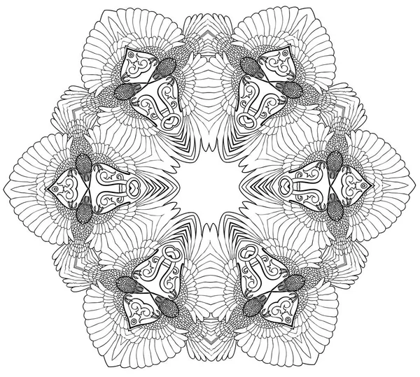 Illustration vectorielle de douze corbeaux mandala noir et blanc — Image vectorielle